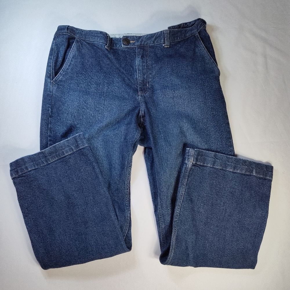 Lands' End Women's Blue Jeans, Dark Wash, Wide Leg, High Waist, Size 14